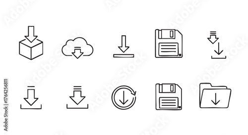 Collection of download icons representing different download types and sources