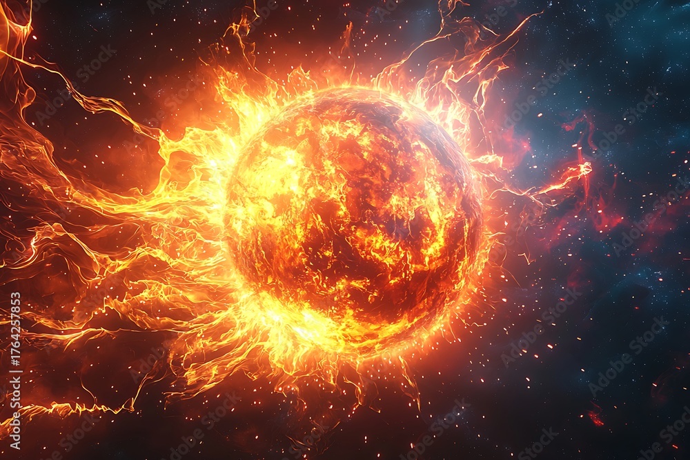 Obraz premium Giant Flaming Planet Cosmic Power High Resolution Picture