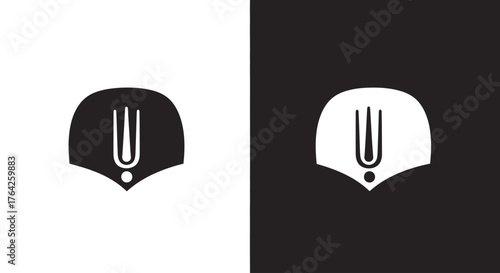 Inverted image showcasing a tilak symbol, a religious mark worn on the forehead, contrasting black and white backgrounds.