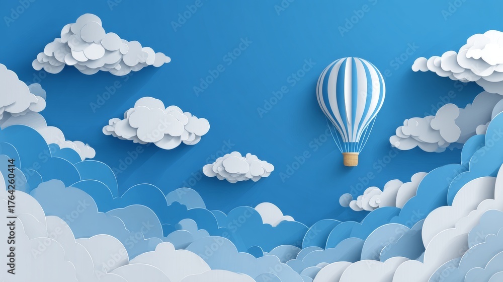 Obraz premium White clouds and hot air balloon in blue sky background