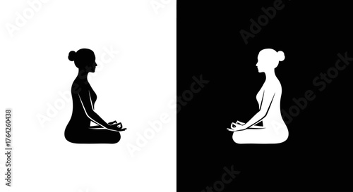 Silhouette of a woman in a meditative pose, presented in both positive and negative space.