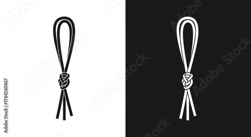 A simple line art icon of a knotted cord loop or lanyard, shown in both black on white and white on black variations.