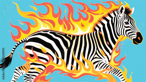 Zebra Animal With Fire Heat Illustrator Artwork Banner Background Design Template 