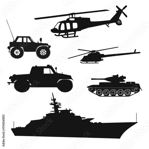 Vector art of military vehicle silhouettes