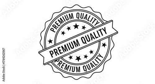 Detailed illustration of a premium quality badge with stars and ribbon