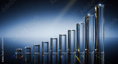 Rising bar graph made of crystal blocks, success and growth concept