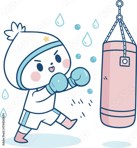 Cute Cartoon Boxer with Punching Bag