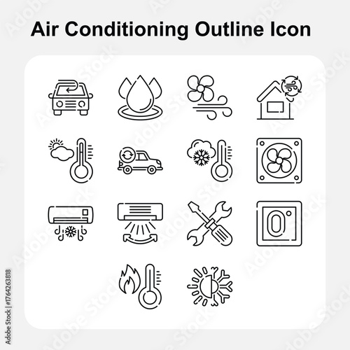 Heating Airflow and Energy Efficiency Symbols for Advanced AC Systems in Outline Style – Set 2