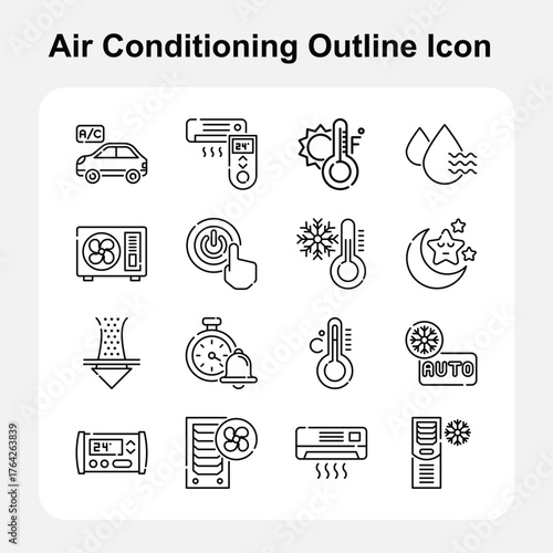 Smart Cooling and Temperature Control Symbols in Outline Style – Set 1
