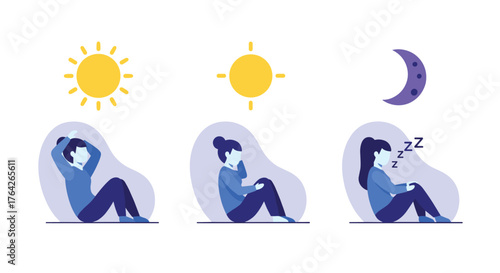 Illustration of a person experiencing the natural cycle of day and night while resting