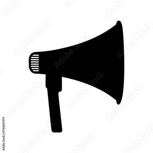 High contrast black megaphone icon for communication, sound, and public speaking