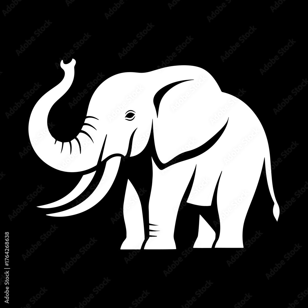 Fototapeta premium Elephant Trunk Up White Silhouette Vector Elegant Logo, Vector illustration