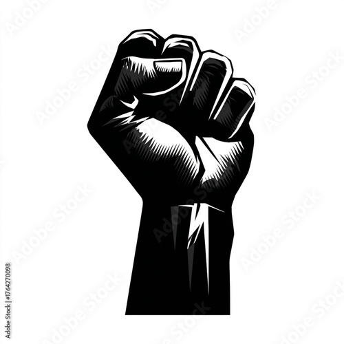Bold Black Fist Silhouette Symbol Of Solidarity, Power, And Protest, Unity Movement Activism Icon Graphic