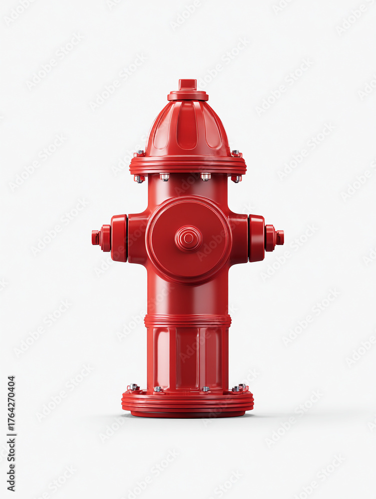 Fototapeta premium Glossy Red Fire Hydrant Standalone Urban Infrastructure Highlighting Safety and Design