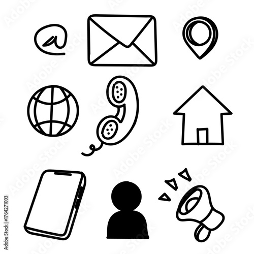 doodle contact connection icon hand drawn cartoon collection