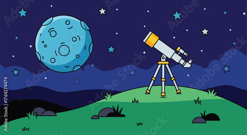 Illustration of telescope moon stars night sky astronomy cosmos view