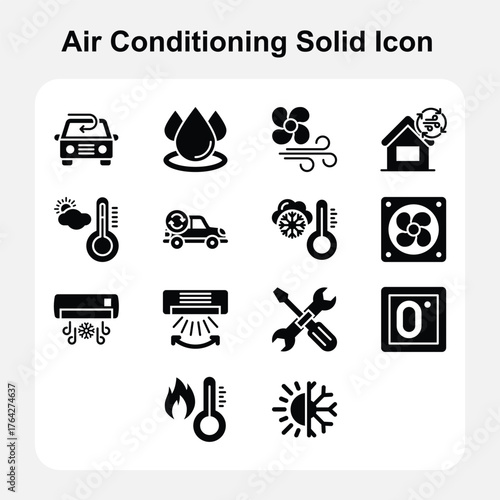 Heating Airflow and Energy Efficiency Symbols for Advanced AC Systems in Solid Style – Set 2