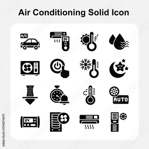 Smart Cooling and Temperature Control Symbols in Solid Style – Set 1