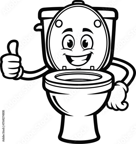 Cartoon toilet restroom bathroom plumbing sanitation fixture thumbs up