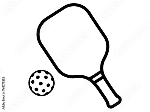 Pickleball paddle and ball outline vector illustration clip art image