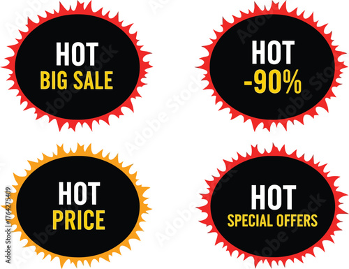 Hot price sale offers big discount special deals promotion label tag