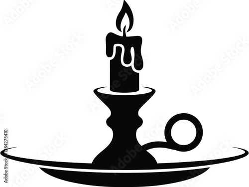 Candlelight vector graphic black and white candle holder illustration