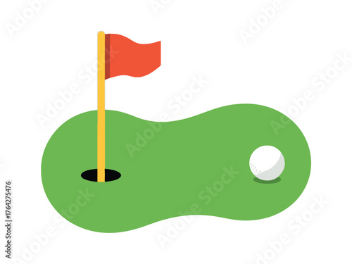 Golfing illustration putting green with ball and flag vector graphic