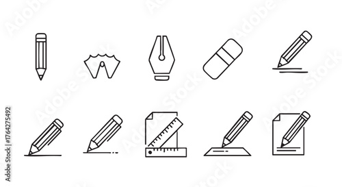 Pencil icon set various pencil and sharpener designs in black and white