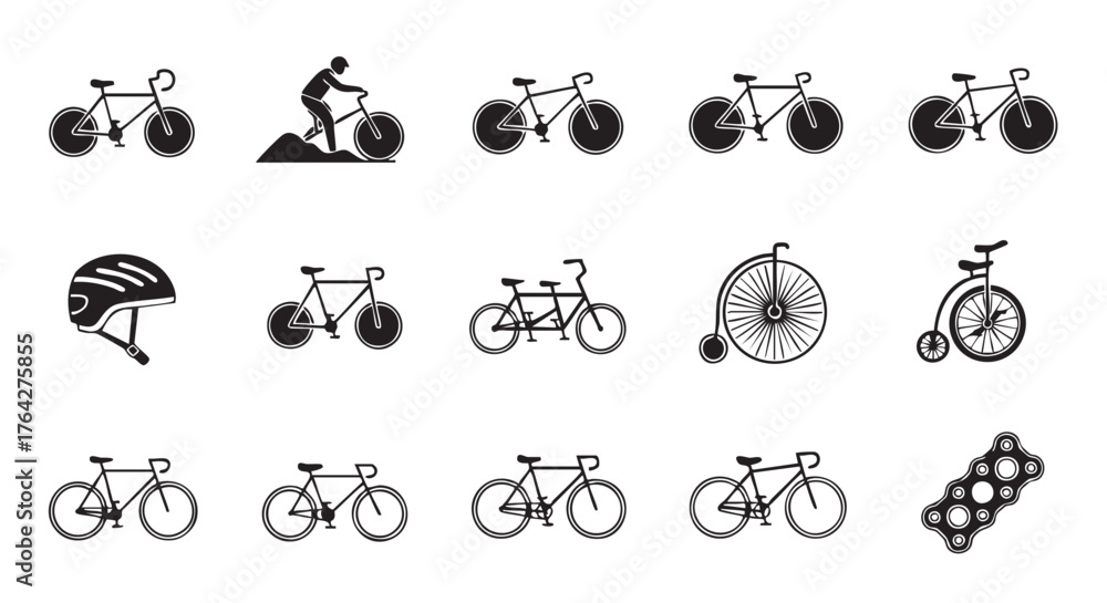 Fototapeta premium Seamless Pattern of Bicycle Icons on White Background for Cycling Enthusiasts