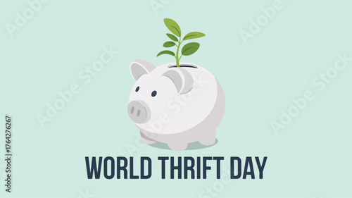 World Thrift Day Piggy Bank Plant Growth Sustainability Illustration