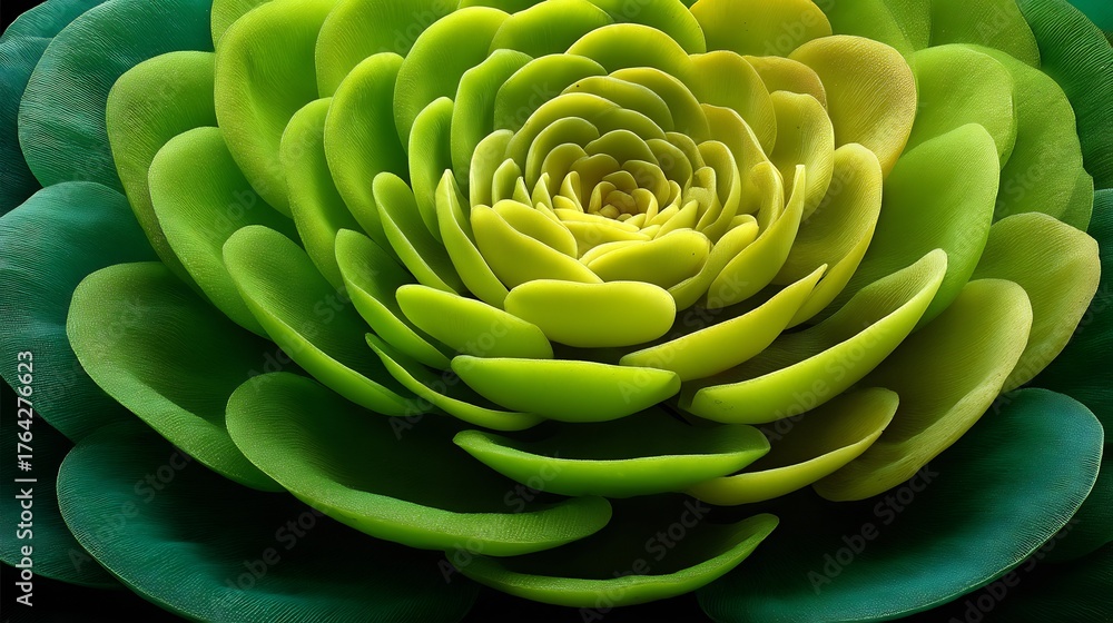 Obraz premium Geometric Floral Pattern: Macro of a Green and Yellow Succulent with a Radial Design and Soft Light