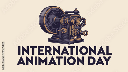 International Animation Day Film Projector Vintage Illustration
