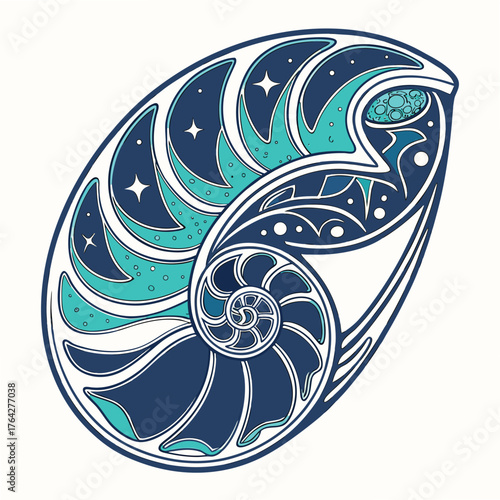 Adobe Illustrator Artwork: A decorative vector graphic art is a nautilus shell