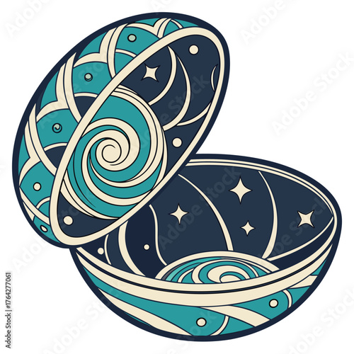 Adobe Illustrator Artwork: A decorative vector image is an egg-shaped trinket box
