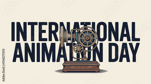 International Animation Day Film Projector Vintage Illustration