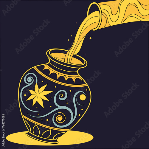 Adobe Illustrator Artwork: A decorative water vessel or amphora is a traditional symbol for Aquarius, pouring out water
