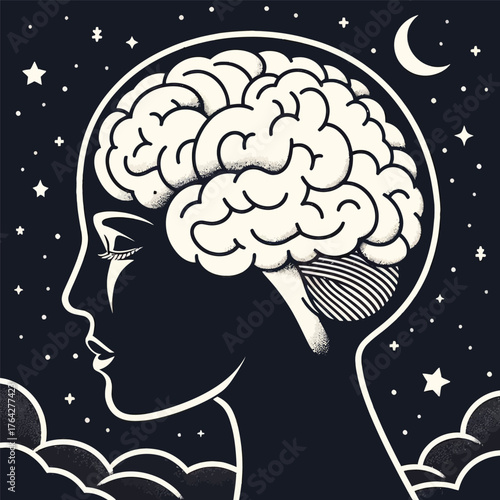 Mental Health Awareness with Brain and Calm Mind Illustration