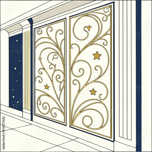 Adobe Illustrator Artwork: A vector graphic design for an ornamental metal decorative security screen door