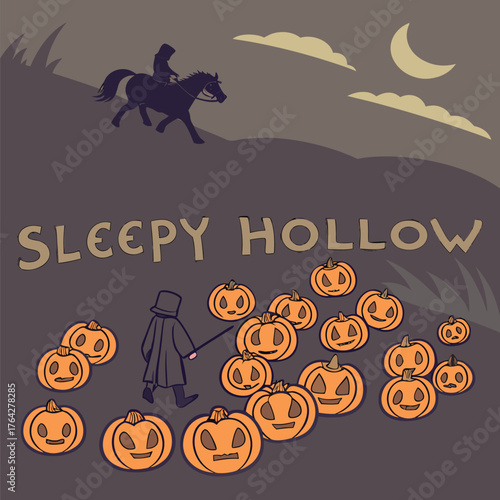 Adobe Illustrator Artwork: An illustration of Sleepy Hollow by American author Washington Irving
