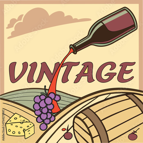 Adobe Illustrator Artwork: In winemaking, the word vintage is the grapes harvested to make a particular wine.