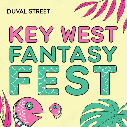 Adobe Illustrator Artwork: Key West Fantasy Fest is an annual 10-day event in Key West, Florida, in October
