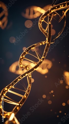 Golden DNA helix in dark background