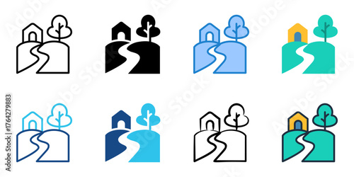 Rural area icon set multiple style collection 
