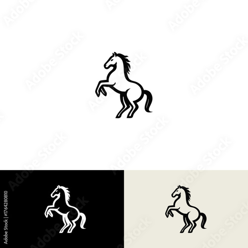 Horse rearing up, bold outline on various backgrounds