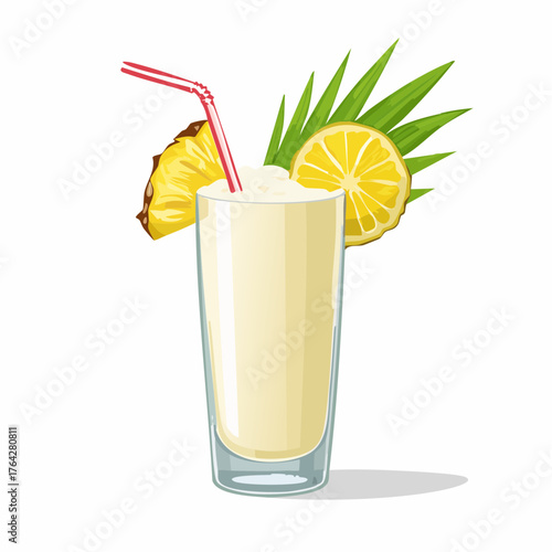 Refreshing Piña Colada Cocktail with Pineapple Slice and Straw Illustration.