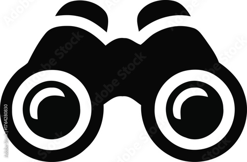 Minimalist black binoculars icon representing exploration and observation