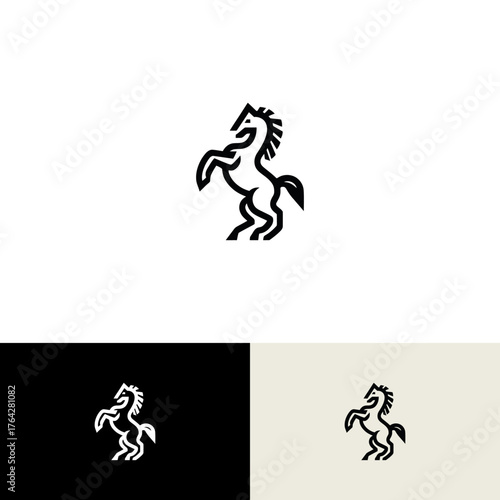Stylized prancing horse icon; clean, geometric, and bold design