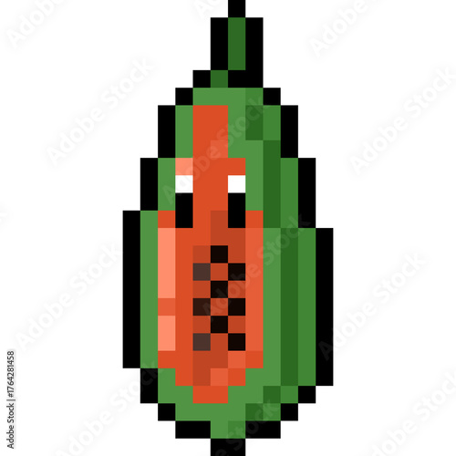 Cartoon Pixel Papaya Character.