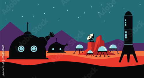 Mars colony vector illustration futuristic space travel