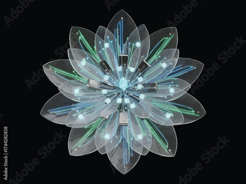 Neon Flower Blooming from Circuit Board